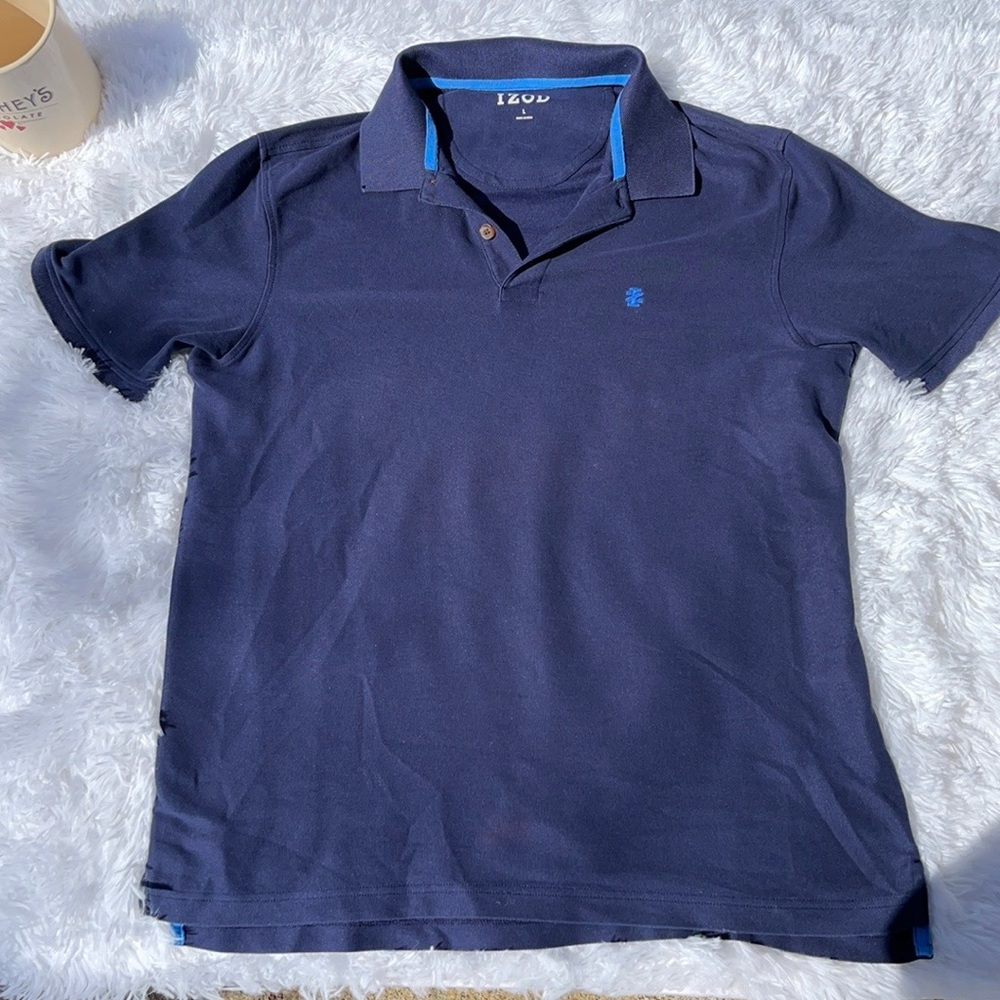 Izod Polo Shirt Navy Advantage Polo Golfer Casual Rugby Mens SIZE L